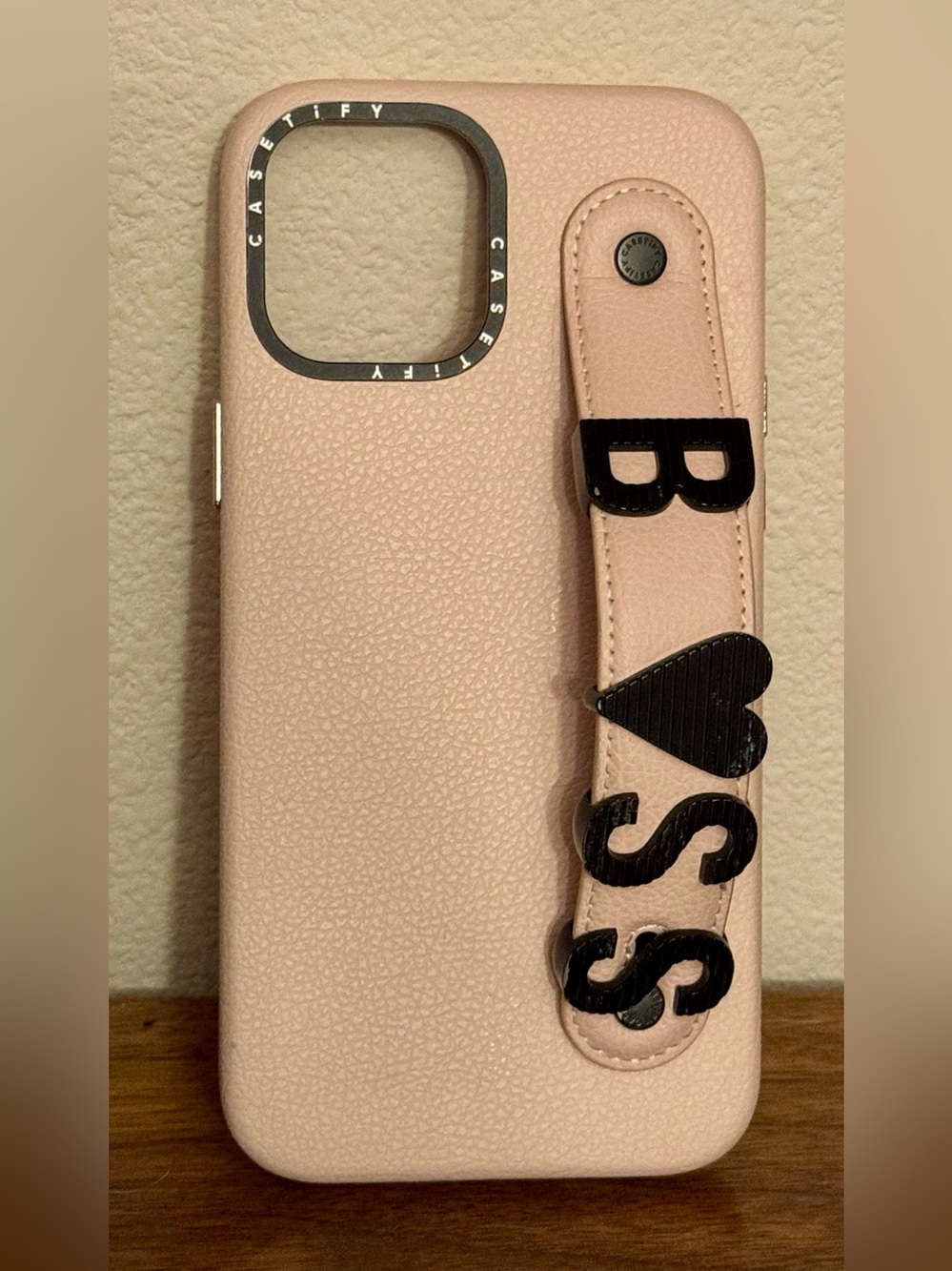 Casetify Pink Phone Case with Black B♥SS Strap